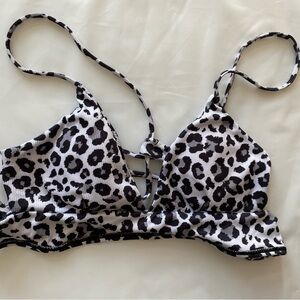 Leopard Print Triangle Bikini Top - Black & White